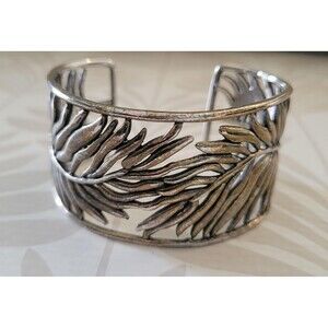 Vintage Cookie Lee Tropical Palm Leaf Cuff Bracelet -  Wide Botanical Bangle